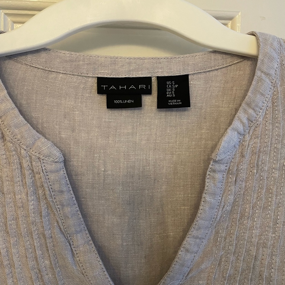 Tahari long sleeve tan linen dress Size S - Picture 2 of 2